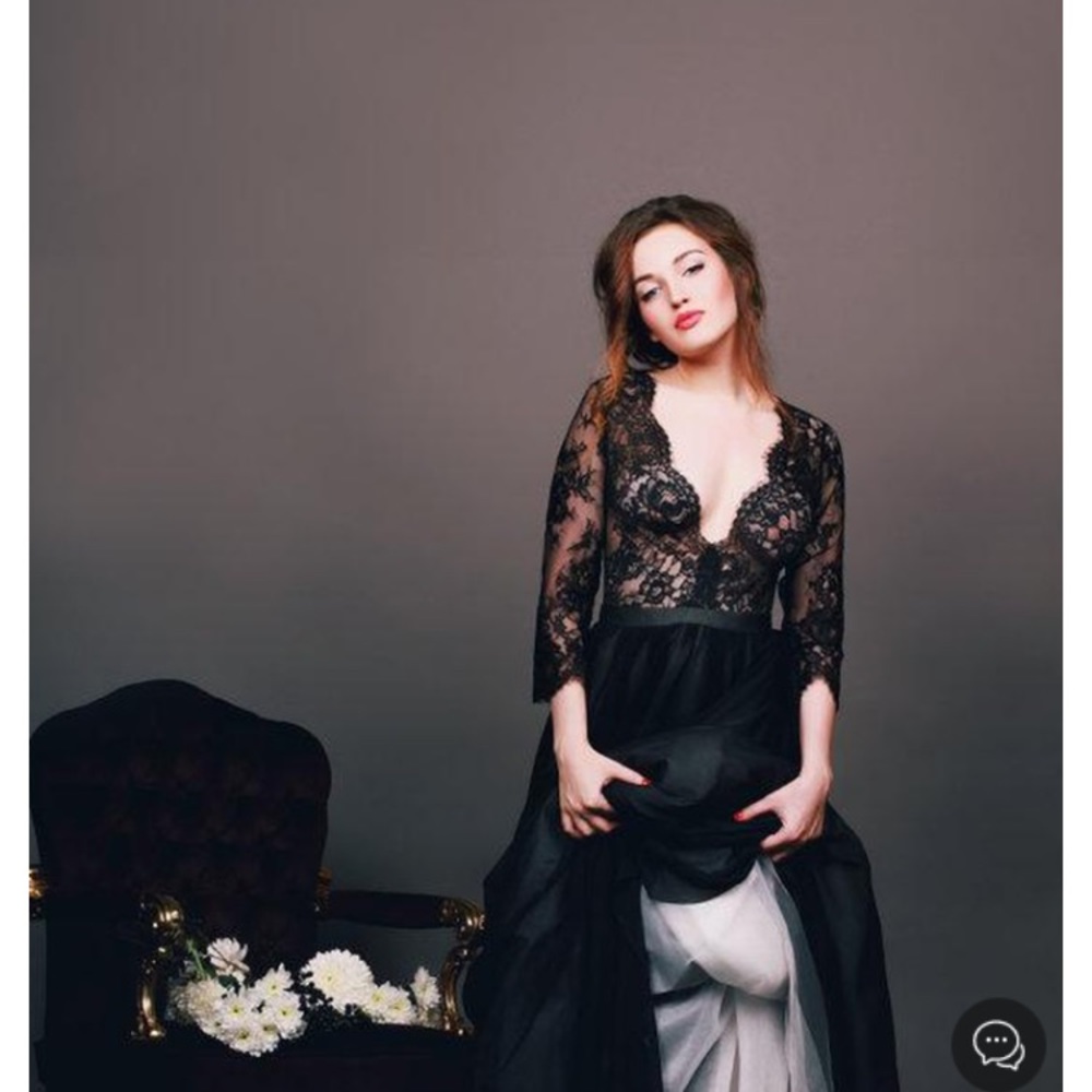 lace v-neck long sleeved, ball gown prom dress